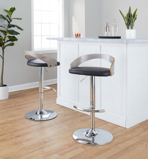English Elm Adjustable Backless Barstool Set of Three with Faux Leather Seat and Chrome Swivel Base Light Grey B202P473644