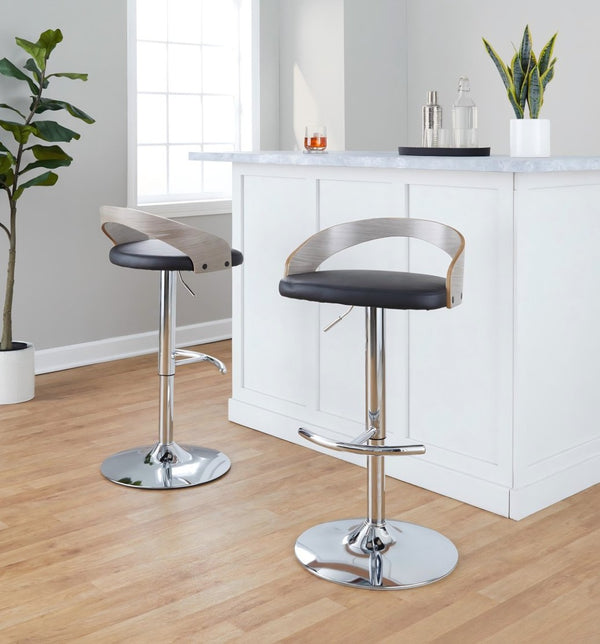 English Elm Adjustable Backless Barstool Set of Three with Faux Leather Seat and Chrome Swivel Base Light Grey B202P473644