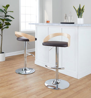 English Elm Adjustable Backless Barstool Set of Three with Faux Leather Seat and Chrome Swivel Base Natural & Light Brown B202P473646