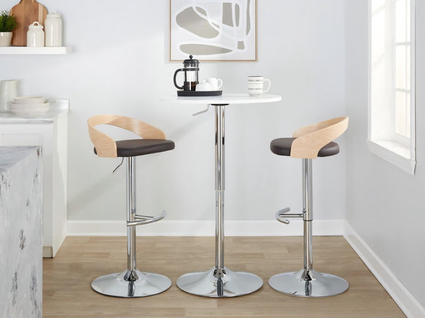 English Elm Adjustable Backless Barstool Set of Three with Faux Leather Seat and Chrome Swivel Base Natural & Light Brown B202P473646