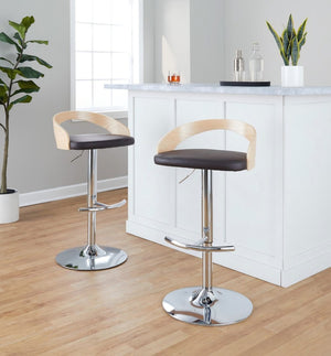 English Elm Adjustable Backless Barstool Set of Three with Faux Leather Seat and Chrome Swivel Base Natural & Light Brown B202P473646
