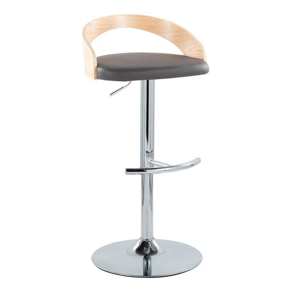 English Elm Adjustable Backless Barstool Set of Three with Faux Leather Seat and Chrome Swivel Base Natural & Grey B202P473647