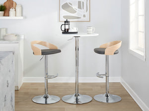 English Elm Adjustable Backless Barstool Set of Three with Faux Leather Seat and Chrome Swivel Base Natural & Grey B202P473647