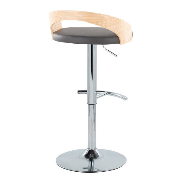 English Elm Adjustable Backless Barstool Set of Three with Faux Leather Seat and Chrome Swivel Base Natural & Grey B202P473647