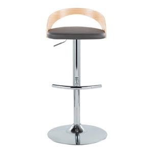 English Elm Adjustable Backless Barstool Set of Three with Faux Leather Seat and Chrome Swivel Base Natural & Grey B202P473647