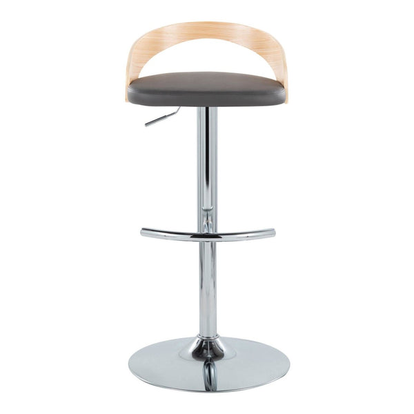English Elm Adjustable Backless Barstool Set of Three with Faux Leather Seat and Chrome Swivel Base Natural & Grey B202P473647