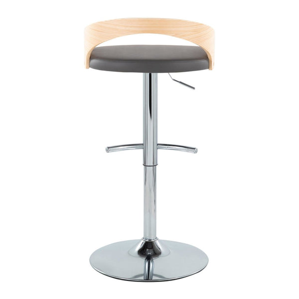 English Elm Adjustable Backless Barstool Set of Three with Faux Leather Seat and Chrome Swivel Base Natural & Grey B202P473647