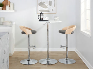 English Elm Adjustable Backless Barstool Set of Three with Faux Leather Seat and Chrome Swivel Base Natural & Grey B202P473647