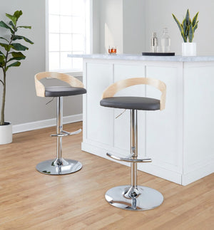 English Elm Adjustable Backless Barstool Set of Three with Faux Leather Seat and Chrome Swivel Base Natural & Grey B202P473647