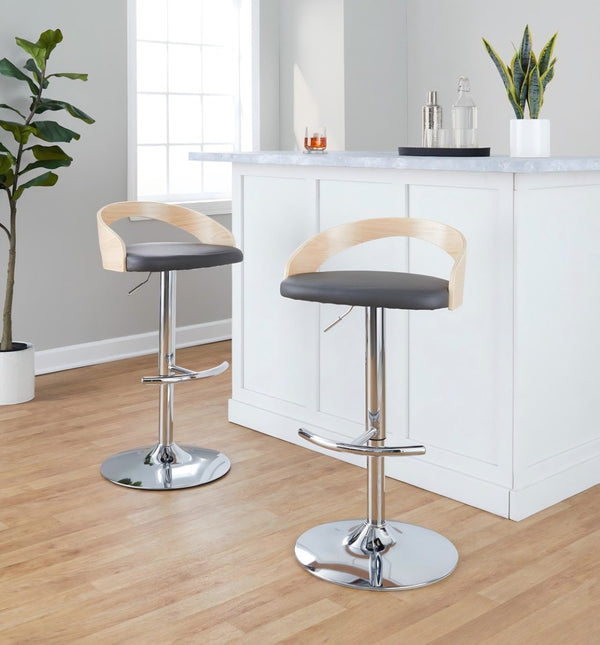 English Elm Adjustable Backless Barstool Set of Three with Faux Leather Seat and Chrome Swivel Base Natural & Grey B202P473647