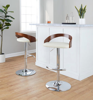 English Elm Adjustable Backless Barstool Set of Three with Faux Leather Seat and Chrome Swivel Base Cherry B202P473648