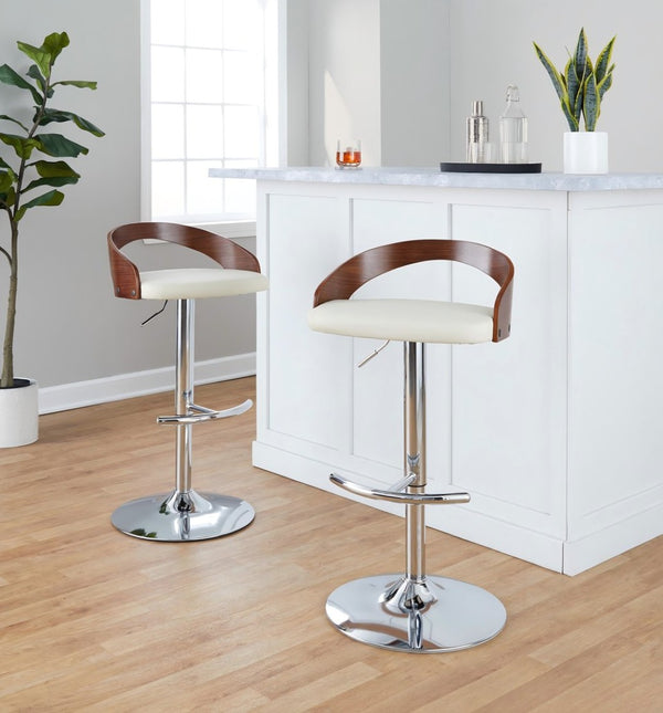 English Elm Adjustable Backless Barstool Set of Three with Faux Leather Seat and Chrome Swivel Base Cherry B202P473648
