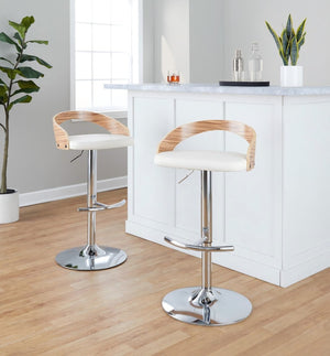 English Elm Adjustable Backless Barstool Set of Three with Faux Leather Seat and Chrome Swivel Base Natural & White B202P473649
