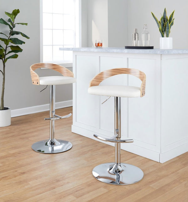 English Elm Adjustable Backless Barstool Set of Three with Faux Leather Seat and Chrome Swivel Base Natural & White B202P473649
