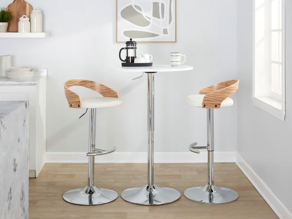 English Elm Adjustable Backless Barstool Set of Three with Faux Leather Seat and Chrome Swivel Base Natural & White B202P473649