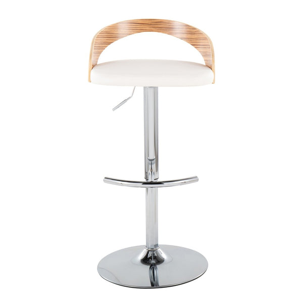 English Elm Adjustable Backless Barstool Set of Three with Faux Leather Seat and Chrome Swivel Base Natural & White B202P473649