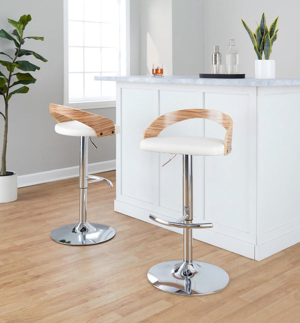 English Elm Adjustable Backless Barstool Set of Three with Faux Leather Seat and Chrome Swivel Base Natural & White B202P473649