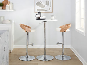 English Elm Adjustable Backless Barstool Set of Three with Faux Leather Seat and Chrome Swivel Base Natural & White B202P473649
