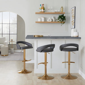 English Elm 1 Pc Adjustable Barstool Swivel Faux Leather Seat Gold Base Kitchen Counter B202P473655