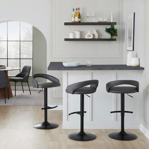 English Elm Adjustable Faux Leather Swivel Barstools Set of Three with Pneumatic Lift Metal Base B202P473659