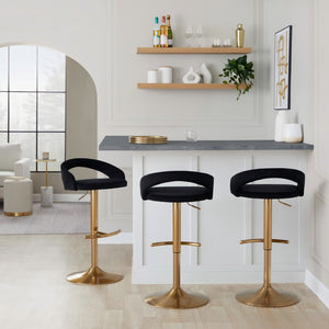 English Elm Adjustable Velvet Swivel Barstools with Gold Base Set of Three for Kitchen Islands B202P473665