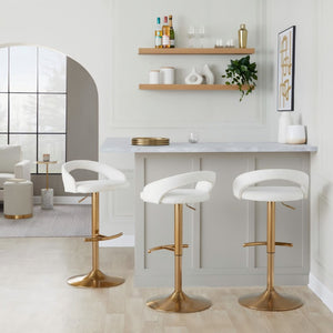 English Elm Adjustable Velvet Swivel Barstools with Gold Base for Kitchen Island or Home Bar B202P473666