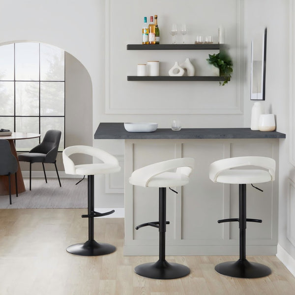 English Elm Adjustable Velvet Barstools Set of Three with Swivel Seat and Black Metal Base B202P473668