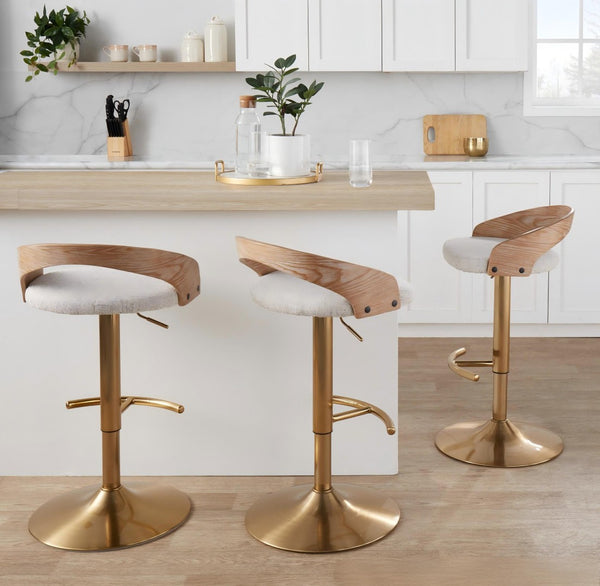 English Elm 1 Pc Adjustable Fabric Seat Barstool with Gold Metal Base and Swivel for Island B202P474163