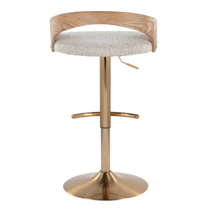 English Elm 1 Pc Adjustable Fabric Seat Barstool with Gold Metal Base and Swivel for Island B202P474163