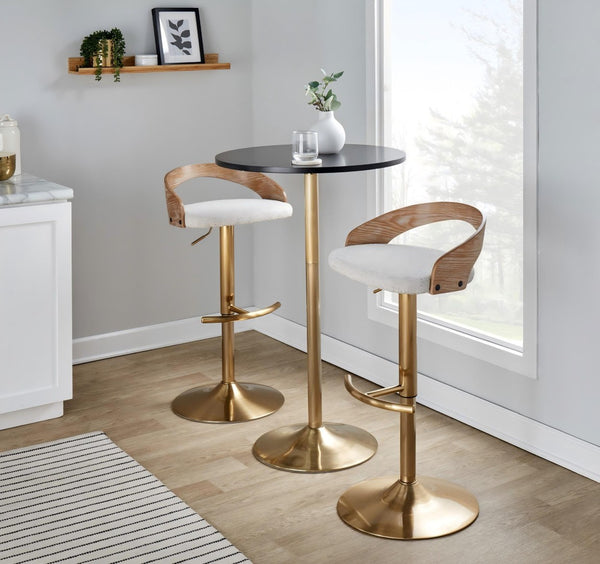 English Elm 1 Pc Adjustable Fabric Seat Barstool with Gold Metal Base and Swivel for Island B202P474163