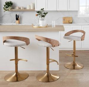 English Elm 1 Pc Adjustable Fabric Seat Barstool with Gold Metal Base and Swivel for Island B202P474163