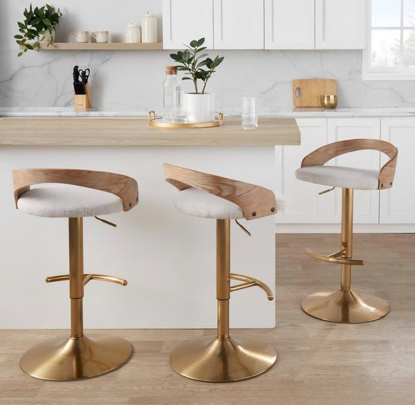 English Elm 1 Pc Adjustable Fabric Seat Barstool with Gold Metal Base and Swivel for Island B202P474163