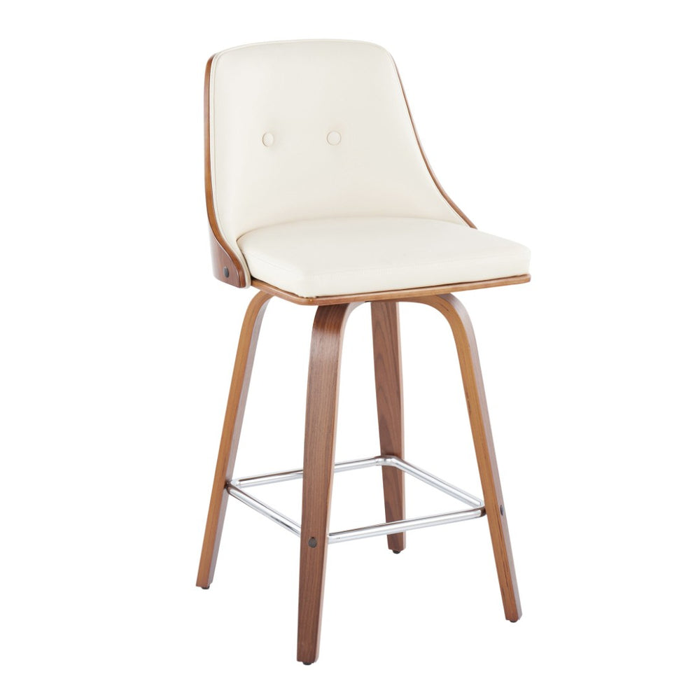 English Elm Mid-Century Modern Swivel Counter Stools Tufted Faux Leather Walnut Bentwood Set of 2 B202S00305