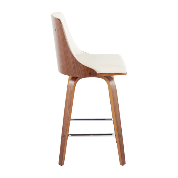 English Elm Mid-Century Modern Swivel Counter Stools Tufted Faux Leather Walnut Bentwood Set of 2 B202S00305