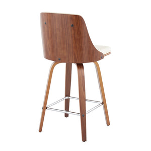 English Elm Mid-Century Modern Swivel Counter Stools Tufted Faux Leather Walnut Bentwood Set of 2 B202S00305