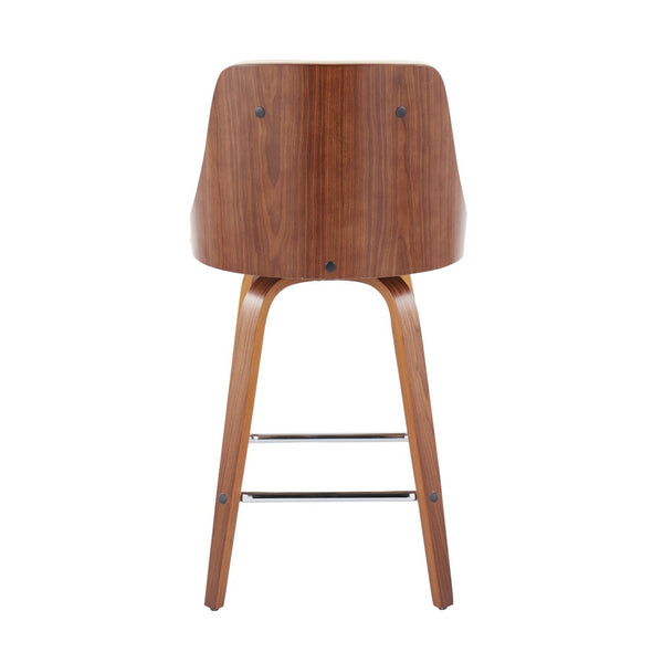 English Elm Mid-Century Modern Swivel Counter Stools Tufted Faux Leather Walnut Bentwood Set of 2 B202S00305