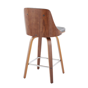 English Elm Mid-Century Swivel Counter Stools Walnut Tapered Legs Tufted Faux Leather Set of 2 Grey B202S00306