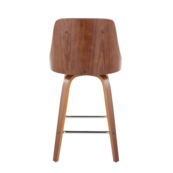English Elm Mid-Century Swivel Counter Stools Walnut Tapered Legs Tufted Faux Leather Set of 2 Grey B202S00306