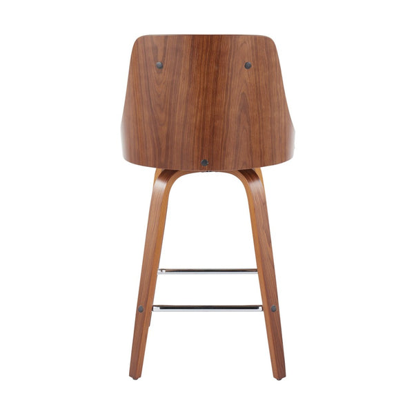 English Elm Mid-Century Swivel Counter Stools Walnut Tapered Legs Tufted Faux Leather Set of 2 White B202S00308