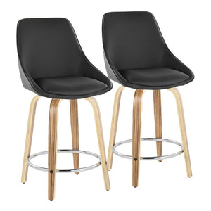 English Elm 24 Inch Swivel Counter Stools with Zebra Wood Veneer and Faux Leather Set of 2 B202S02210