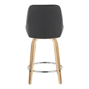 English Elm 24 Inch Swivel Counter Stools with Zebra Wood Veneer and Faux Leather Set of 2 B202S02210