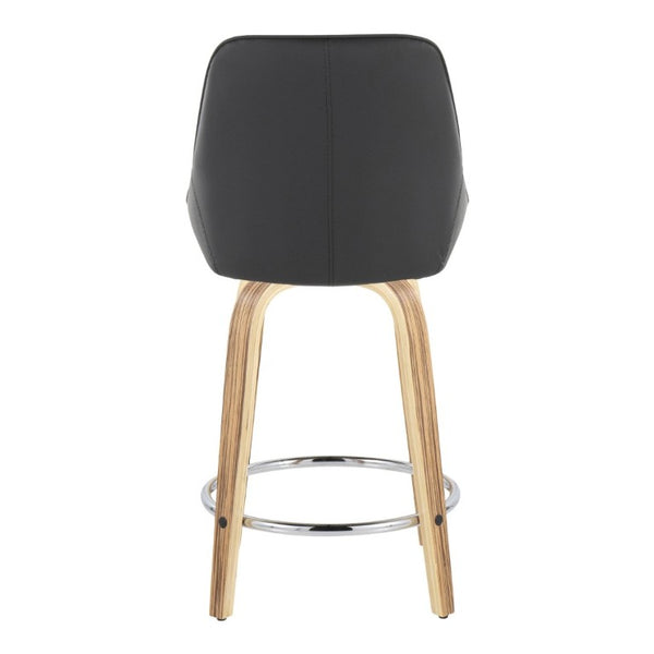 English Elm 24 Inch Swivel Counter Stools with Zebra Wood Veneer and Faux Leather Set of 2 B202S02210