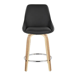 English Elm 24 Inch Swivel Counter Stools with Zebra Wood Veneer and Faux Leather Set of 2 B202S02210