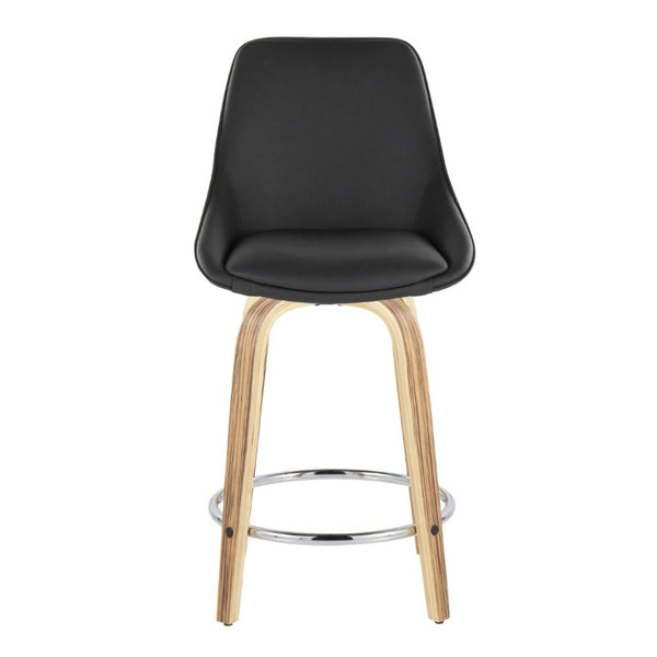 English Elm 24 Inch Swivel Counter Stools with Zebra Wood Veneer and Faux Leather Set of 2 B202S02210