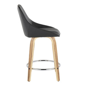 English Elm 24 Inch Swivel Counter Stools with Zebra Wood Veneer and Faux Leather Set of 2 B202S02210