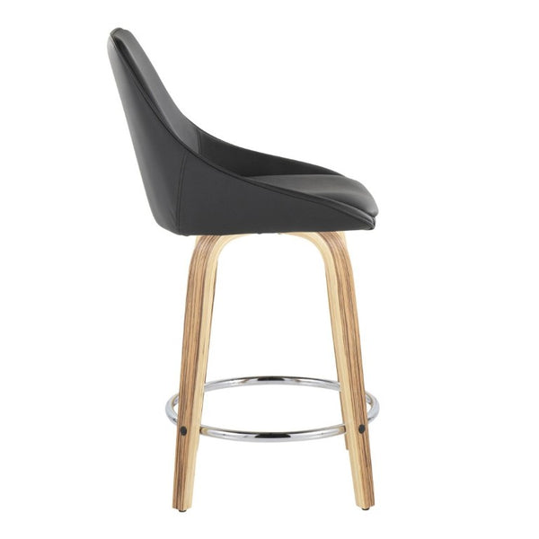 English Elm 24 Inch Swivel Counter Stools with Zebra Wood Veneer and Faux Leather Set of 2 B202S02210