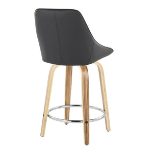 English Elm 24 Inch Swivel Counter Stools with Zebra Wood Veneer and Faux Leather Set of 2 B202S02210