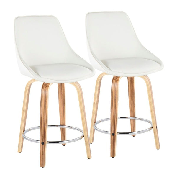English Elm 24 Inch Swivel Counter Stools Zebra Wood Bentwood Base Faux Leather Seat Set of 2 B202S02211