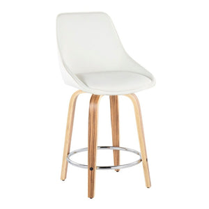 English Elm 24 Inch Swivel Counter Stools Zebra Wood Bentwood Base Faux Leather Seat Set of 2 B202S02211