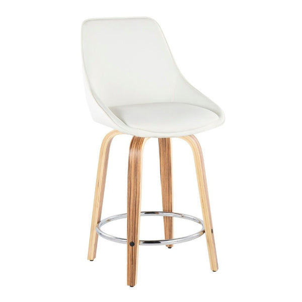 English Elm 24 Inch Swivel Counter Stools Zebra Wood Bentwood Base Faux Leather Seat Set of 2 B202S02211